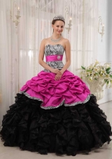 Brand New Hot Pink and Black Ball Gown Sweetheart Quinceanera Dress