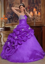Purple Sweetheart Beading Taffeta Quinceanera Dress with Pick-ups