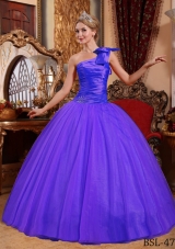 Simple Ball Gown One Shoulder Beading Quinceanera Dress with Ruching