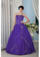 Purple A-line Strapsless Dresses Of 15 with Beading for Girl