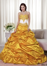 2014 Exquisite Princess Sweetheart Appliques Quinceanera Dress with Pick-ups