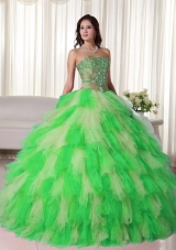 Multi-color Puffy Strapless 2014 Appliques Quinceanera Dress with Ruffles
