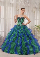 New Style Multi-colored Puffy Sweetheart Appliques Quinceanera Dresses for 2014