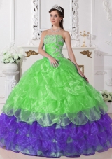 Colorful Puffy Strapless 2014 Spring Appliques Quinceanera Dresses