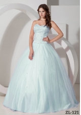 2014 Puffy Sweetheart Beading Quinceanera Dresses in Light Blue
