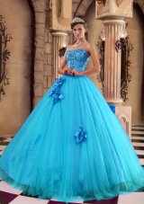 Exclusive Puffy Strapless Hand Made Flower and Beading 2014 Quinceanera Dresses