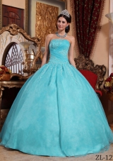 Pretty Puffy Strapless for 2014 Appliques Quinceanera Gowns with Beading
