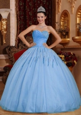 2014 Gorgeous Light Blue Puffy Sweetheart Beading Quinceanera Dresses