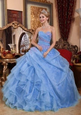 Cute Light Blue Puffy Sweetheart Appliques and Ruching 2014 Quinceanera Dresses