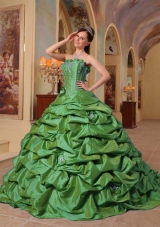 Petty Green Puffy Strapless Court Train Pick-ups Quinceanera Dress for 2014