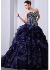 Princess Sweetheart Beading and Ruffles 2014 Quinceanea Dress with Brush Train