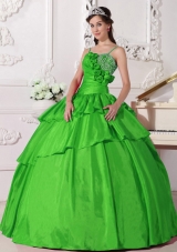 The Super Hot Spring Green Puffy Straps for 2014 Beading Quinceanera Dress