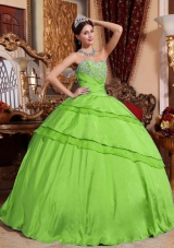 Fashionable Puffy Sweetheart with Appliques for 2014 Spring Green Quinceanera Dress