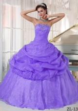New Style Puffy Strapless 2014 Appliques Quinceanera Dresses with Pick-ups
