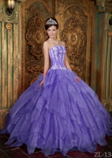 Gorgeous Puffy Strapless 2014 Appliques Quinceanera Dresses with Ruffles