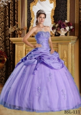 Lavender Puffy Strapless Beading Quinceanera Dresses with Hand Made Flower