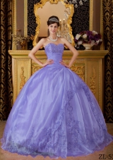 Lovely Lavender Puffy Sweetheart Lace Appliques Quinceanera Dresses for 2014