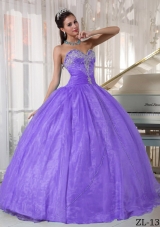 Lavender Puffy Sweetheart Beading and Appliques Quinceanera Dress for 2014