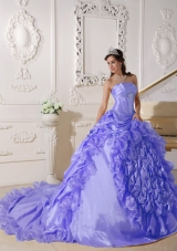 New Style Puffy Strapless Beading 2014 Quinceanera Dress with Court Train