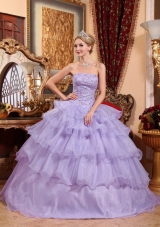 Puffy Strapless 2014 Beading Quinceanera Dresses with Ruffled Layers