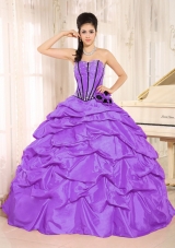 2014 Spring Puffy Strapless Beading Quinceanera Dresses With Pick-ups