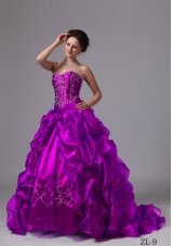 Embroider and Pick-ups Sweep Train For Quinceanera Dress For Custom Made