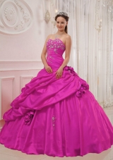 Fuchsia Sweetheart Appliques and Hand Made Flowers Sweet 16 Dresses
