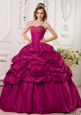 Hot Pink Ball Gown Sweetheart Floor-length Tafftea Appliques Quinceanera Dress