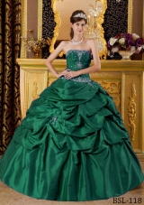 2014 Green Ball Gown Strapless Quinceanera Dresses with Appliques