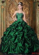 Dark Green Ball Gown Sweetheart Quinceanera Dresses  with Picks-up