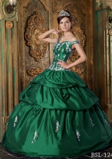 Dark Green Off The Shoulder Quinceanera Dresses with Appliques