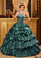 Fashionable Puffy Sweetheart Quinceanera Dresses with Appliques Green
