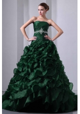 Princess Strapless Brush Train Quinceanea Dress with Beading and Ruffles