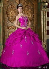 Sweetheart Taffeta Appliques and Pick-ups Quinceanera Gown in Fuchsia