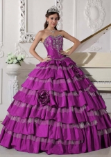Sweetheart Fuchsia Quinceanera Dress with Appliques and Hand Made Flowers