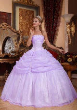Ball Gown Strapless Organza Quinceanera Gowns with Pick-ups