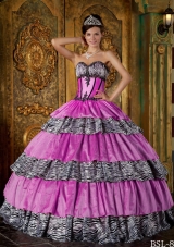 Luxurious Lilac Sweetheart Zebra Sweet 16 Dresses with Layers