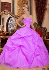 Puffy Strapless Organza Sweet 15 Dresses with Appliques and Pick-ups