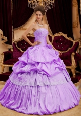Beautiful Ball Gown Strapless Taffeta Appliques Quinceanera Dress with Pick-ups