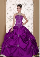 Embroidery Strapless Modest Quinceanera Dress with Pick-ups
