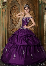 Eggplant Purple Ball Gown Off The Shoulder Quinceanera Dress with Appliques