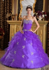 Purple Ball Gown Sweetheart Quinceanera Dress with Ruffles Organza