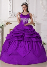2014 Sweet Purple Puffy Scoop Beading Quinceanera Dress with Pick-ups