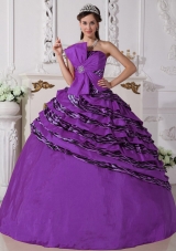Brand New Purple Puffy Strapless with Beading for 2014 Quinceanera Dress