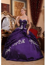 Purple Ball Gown Sweetheart Hand Made Flower Appliques Sweet 16 Dresses