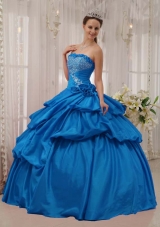 2014 Beautiful Quinceanera Dress in Teal Puffy Strapless with Beading and Pick-ups