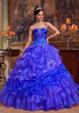 2014 Blue Ball Gown Sweetheart Quinceanera Dress with Ruffles and Beading
