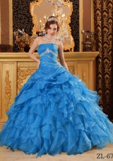 2014 Exquisite Teal Puffy Quinceanera Dress with Beading And Ruffles