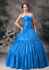 Aqua Blue Ball Gown Strapless Floor-length Taffeta Ruched Quinceanera Dress for 2014
