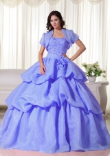 Blue Puffy Strapless Hand Flowers for 2014 Quinceanera Dress with Pick-ups